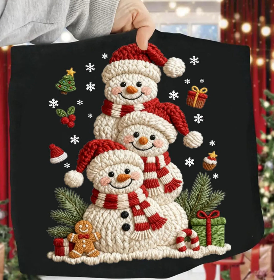 *GLITTER* STACKED SNOWMAN FAUX YARN