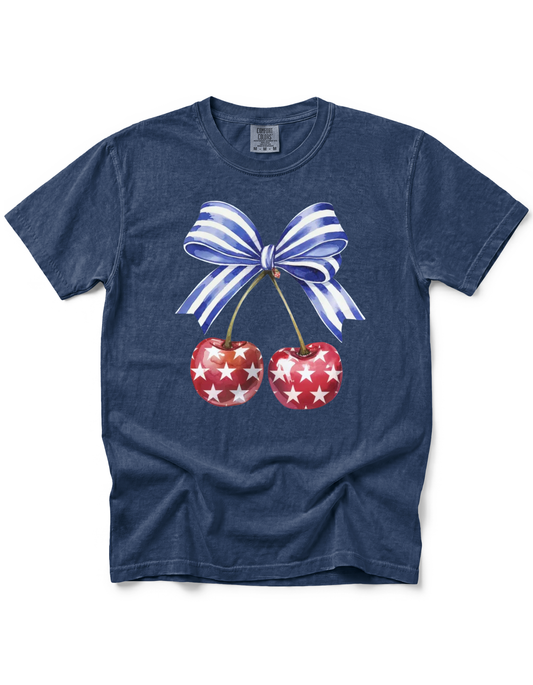 *GLITTER* PATRIOTIC CHERRIES WITH BOW