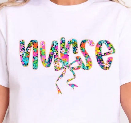 *GLITTER* NURSE FLORAL BOW