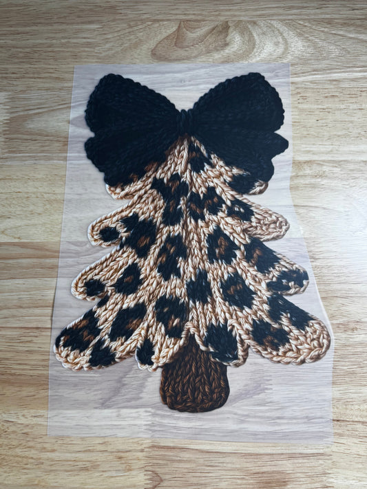 FAUX YARN ANIMAL PRINT CHRISTMAS TREE WITH BLACK BOW