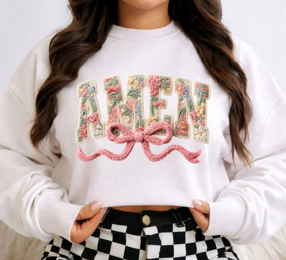 *GLITTER* AMEN FLORAL FAUX KNIT