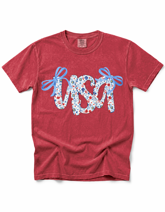 **GLITTER** PATRIOTIC FLORAL COQUETTE USA
