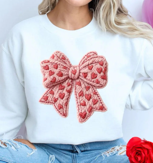 *GLITTER* FAUX YARN BOW WITH HEARTS